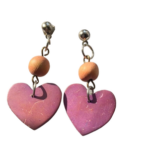 🍭6/$30 Handmade purple wooden heart dangle post earrings